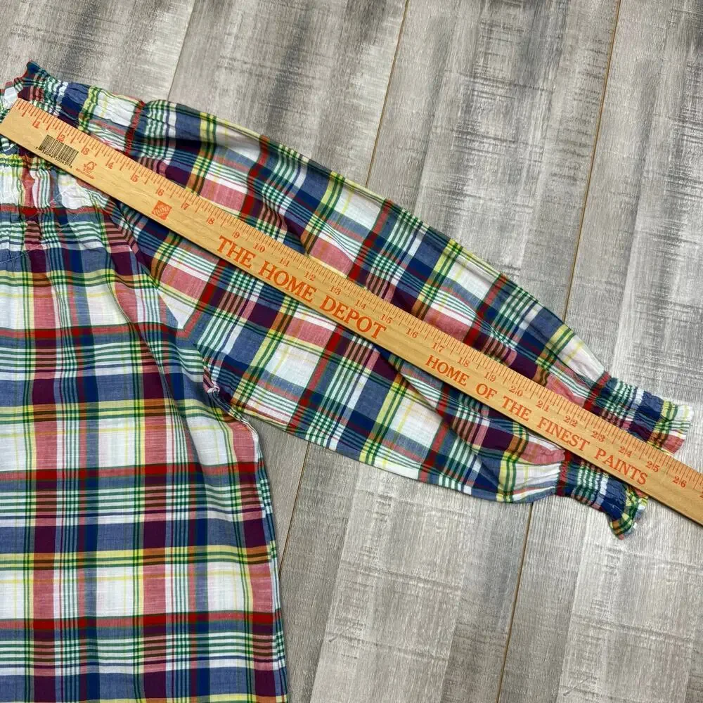 Brooks Brothers L/S Blouse Top Womens Medium Plaid Colorful Smocked Neck Peasant - Picture 10 of 11